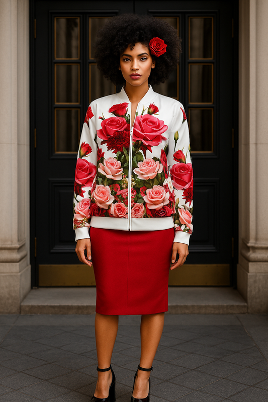 Rose Bouquet White - Unisex Bomber Jacket