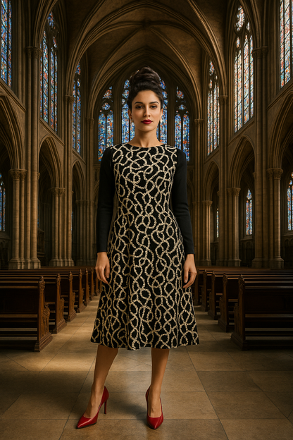 Stringed Pearl -  Long Sleeve Midi Dress