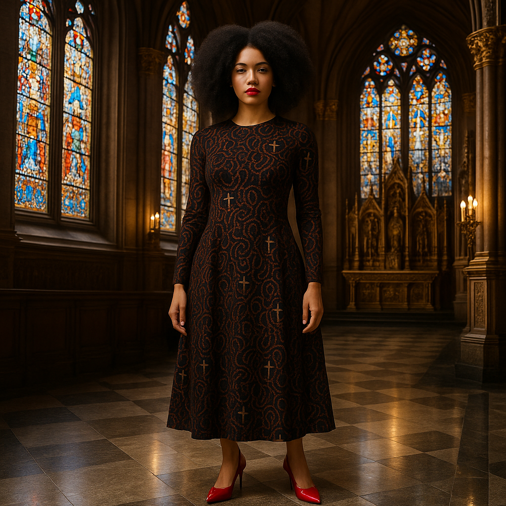 Red Rosary - Long Sleeve Midi Dress
