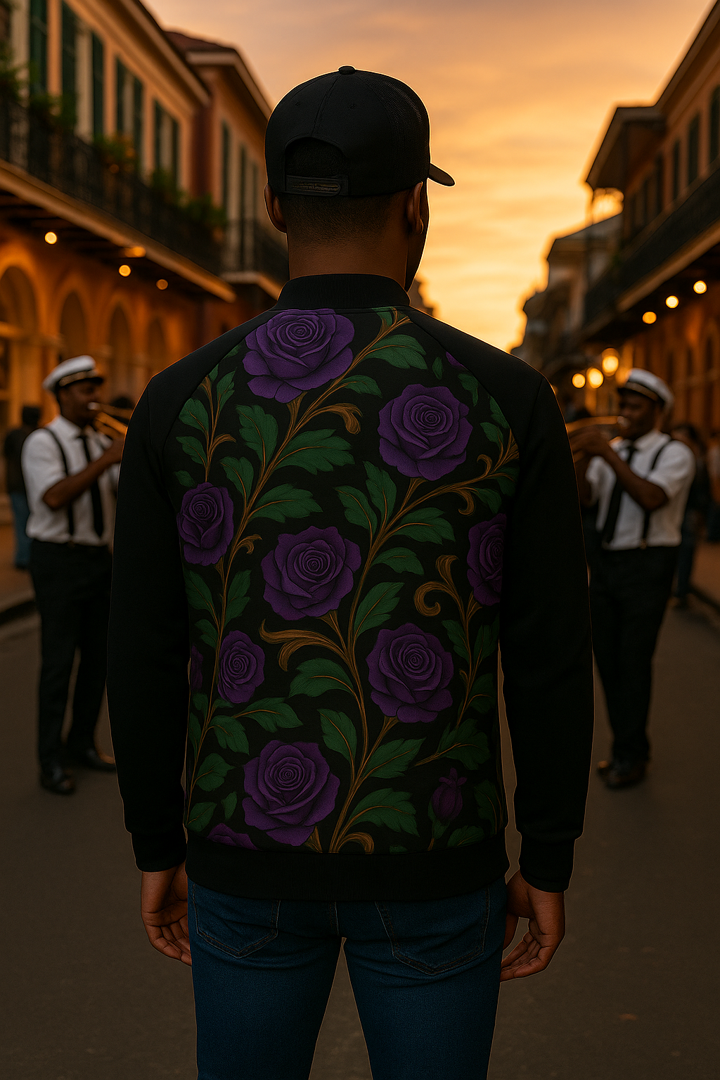 Noir Violet Bloom - Unisex Bomber Jacket