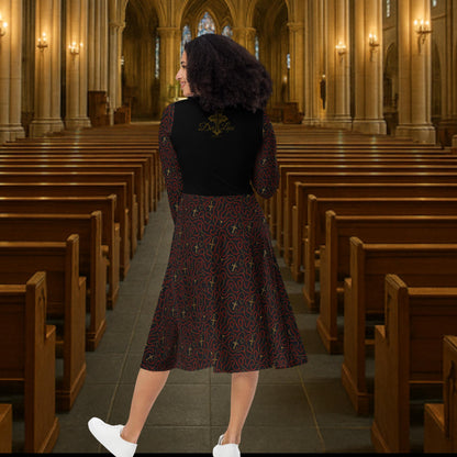 Red Rosary - Long Sleeve Midi Dress