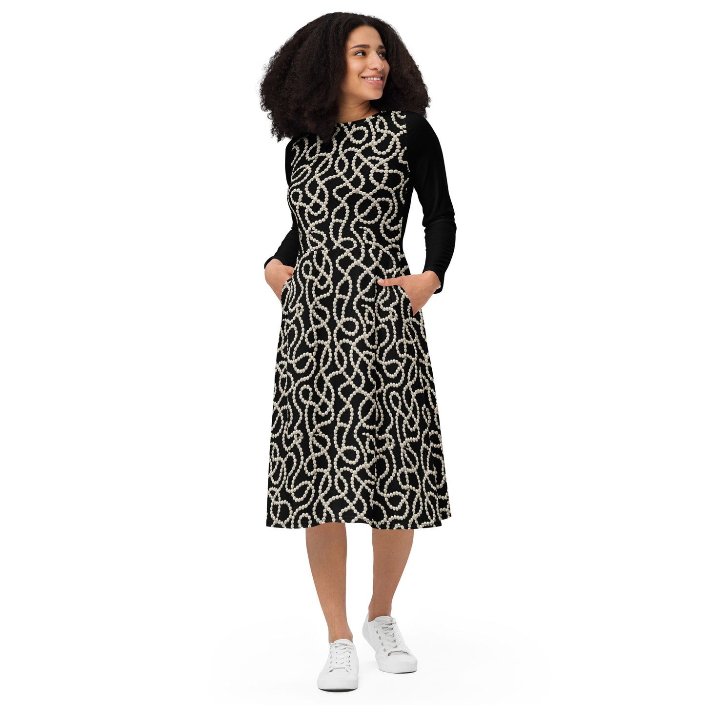 Stringed Pearl -  Long Sleeve Midi Dress