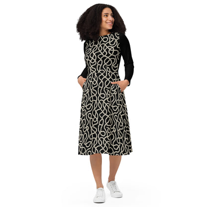Stringed Pearl -  Long Sleeve Midi Dress