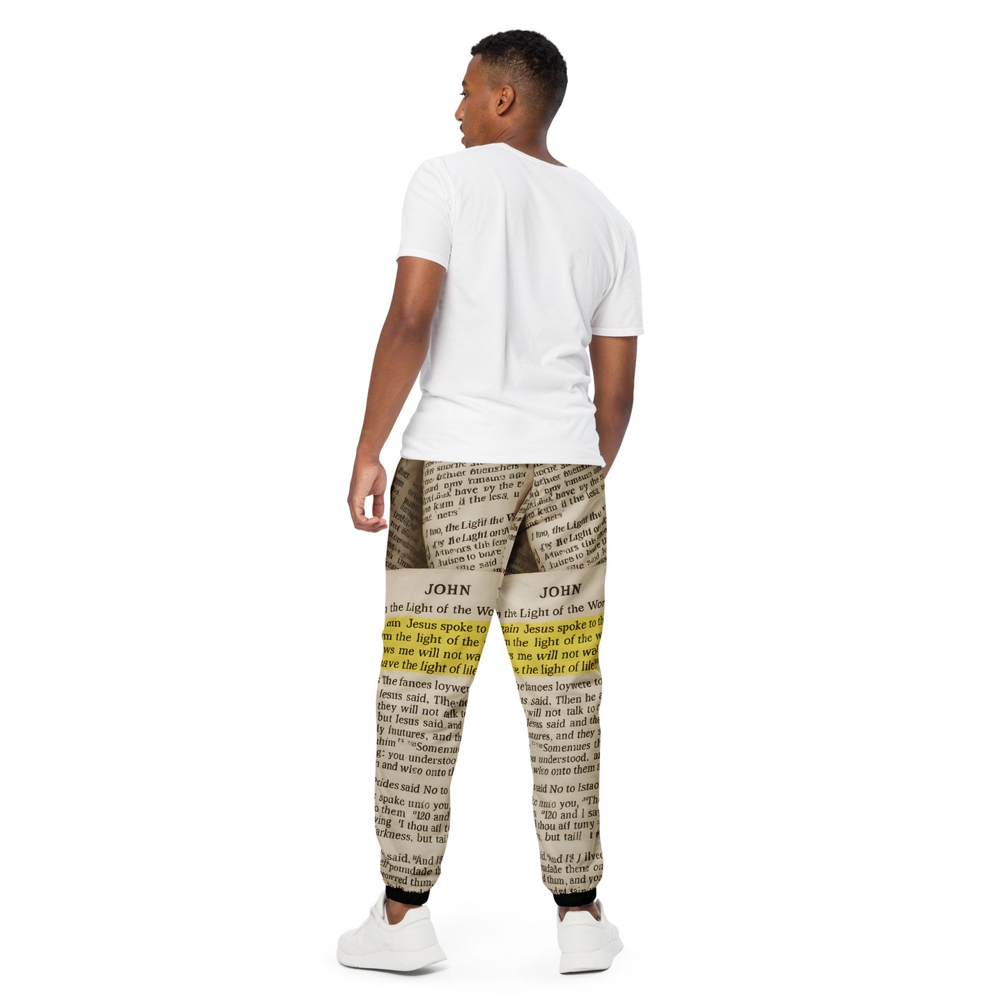 Golden Scripture – Unisex Track Pants The Golden Scripture track pants extend the sacred design with intricate detailing. Comfortable yet refined, they are designed to be worn as a striking set or a standalone statement. John 8:12 - Unisex Track Pants