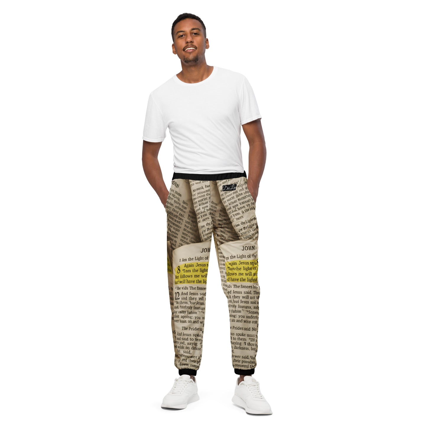 Golden Scripture – Unisex Track Pants The Golden Scripture track pants extend the sacred design with intricate detailing. Comfortable yet refined, they are designed to be worn as a striking set or a standalone statement. John 8:12 - Unisex Track Pants