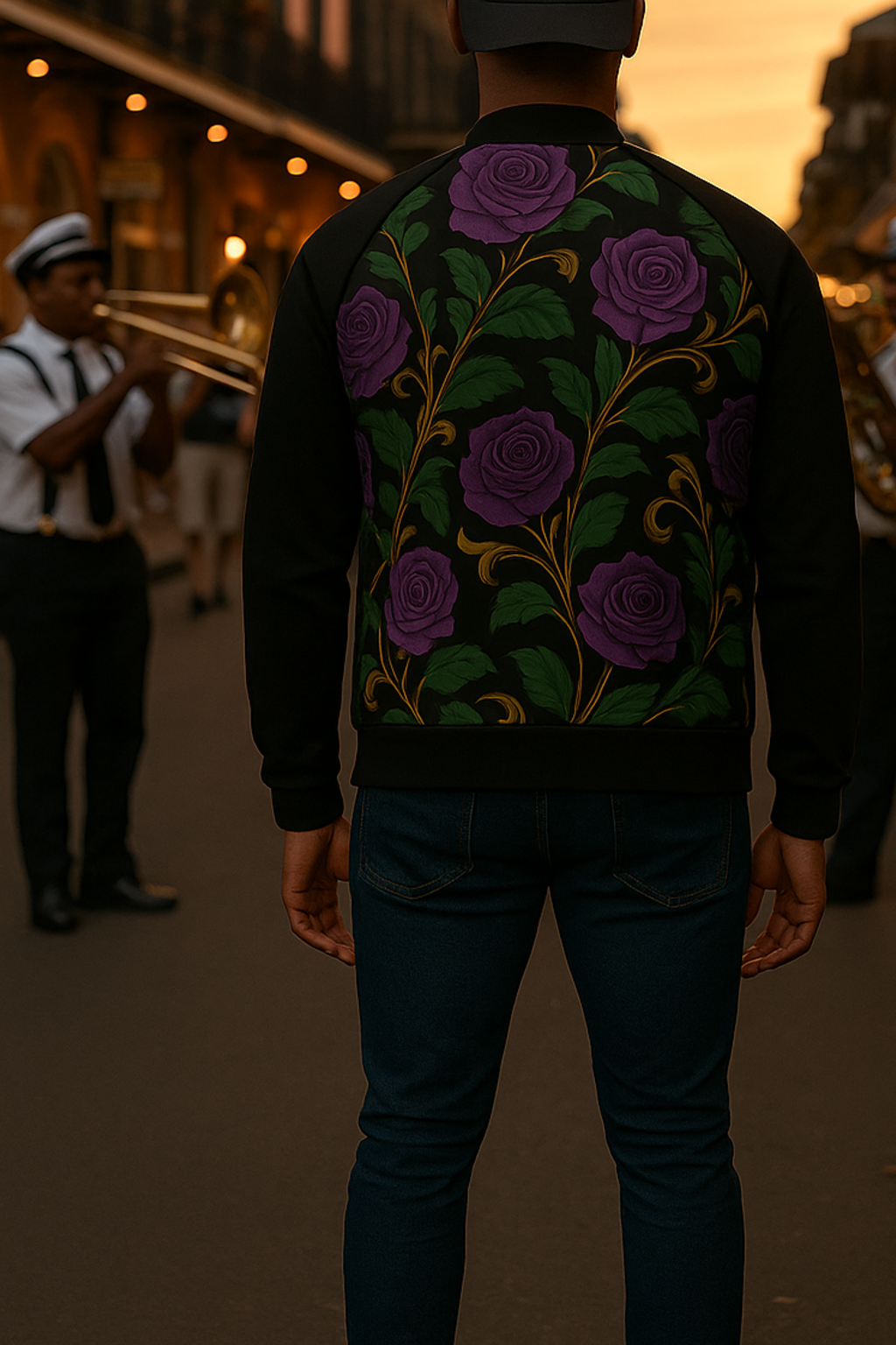 Noir Violet Bloom - Unisex Bomber Jacket
