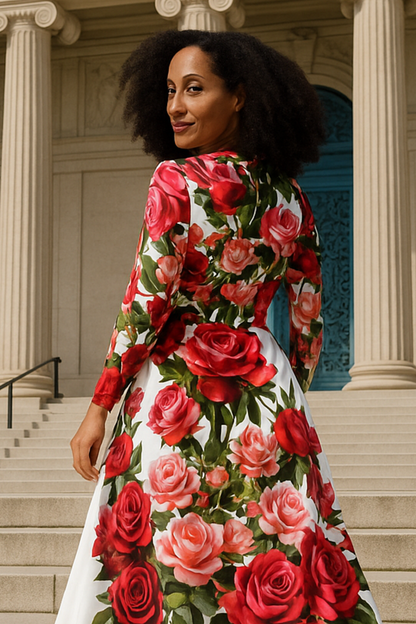 Rose Bouquet - Long Sleeve Garden Midi Dress